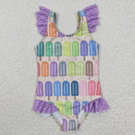 S0079 Summer Summer popsicle Purple Cute Girl's Swimsuit