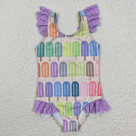 S0079 Summer Summer popsicle Purple Cute Girl's Swimsuit