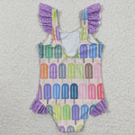 S0079 Summer Summer popsicle Purple Cute Girl's Swimsuit