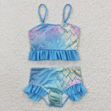 S0061 Summer Love Sky Blue Cute Girl's Swimsuit