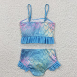 S0061 Summer Love Sky Blue Cute Girl's Swimsuit