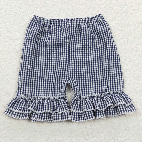 SS0068 Seersucker Blue Plaid Girl's Shorts