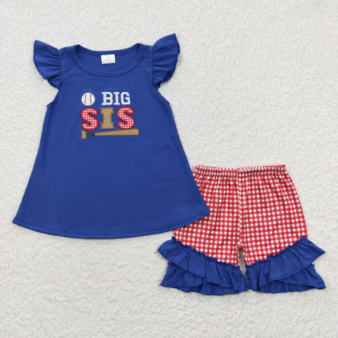 GSSO0219 Embroidery BIG SIS baseball Girl's Shorts Set