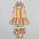 GBO0105 Flower Orange Stripe Baby Girl's Bummie Set