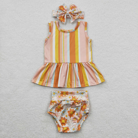 GBO0105 Flower Orange Stripe Baby Girl's Bummie Set