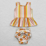 GBO0105 Flower Orange Stripe Baby Girl's Bummie Set