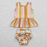 GBO0105 Flower Orange Stripe Baby Girl's Bummie Set