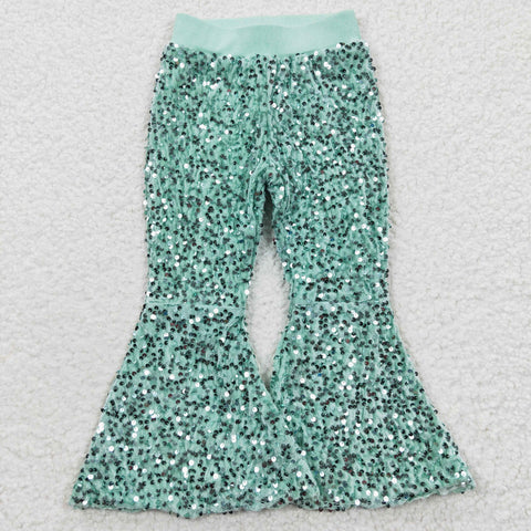 P0109 Boutique Mint Green Shiny Sequin Pants