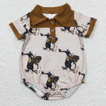 SR0222 Horse Riding Brown Polo Cute Baby Boy's Romper