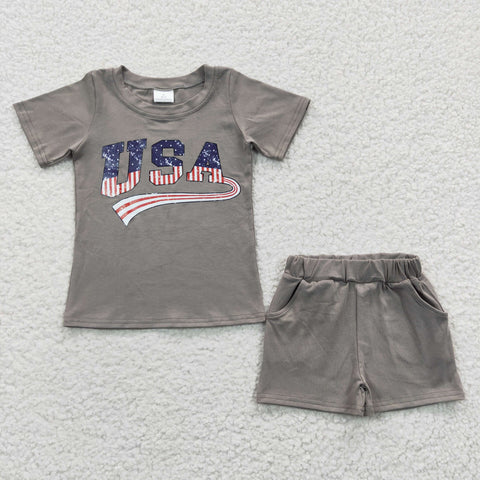 BSSO0202 National day USA White Girl's Shorts Set