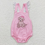 SR0303 Embroidery Dog Pink Stripe Cute Baby Cute Girl's Romper