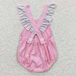 SR0303 Embroidery Dog Pink Stripe Cute Baby Cute Girl's Romper