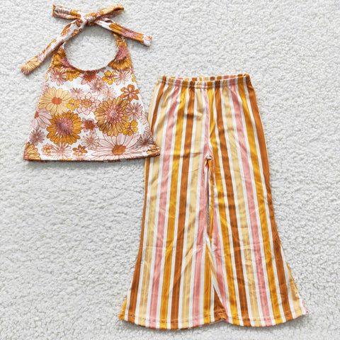 GSPO0579 Flower Stripe Strap Girl's Set