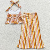 GSPO0579 Flower Stripe Strap Girl's Set