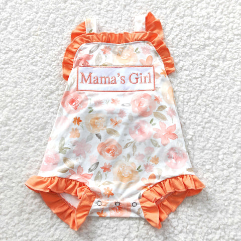 SR0330 Embroidery Mama's girl Orange Cute Baby Girl's Romper