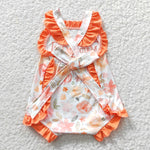 SR0330 Embroidery Mama's girl Orange Cute Baby Girl's Romper