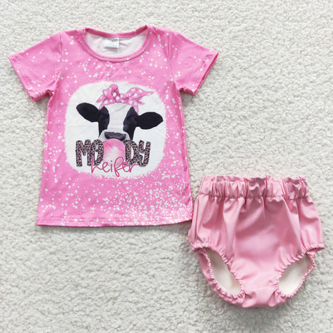 GBO0151 MOODY Light Pink Leather 2 pcs Girl's Bummie Set