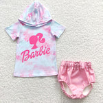 GBO0149 Hoodie Birbie Light Pink Leather 2 pcs Girl's Bummie Set