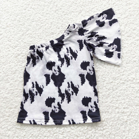 GT0168 Cow one shoulder Short Sleeves Girl's Shirt top