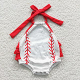 SR0327 Baseball White Red Cute Baby Boy's Romper