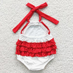 SR0327 Baseball White Red Cute Baby Boy's Romper