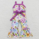 SR0301 Flower Floral Purple Girl's Jumpsuit