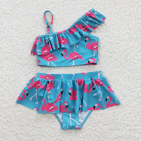 S0087 Summer Flamingo Blue Girl's Swimsuit