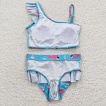 S0087 Summer Flamingo Blue Girl's Swimsuit