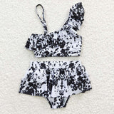 S0123 Summer Cow Black Girl's Swimsuit