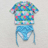 S0114 Summer Geometry Blue Girl's Swimsuit