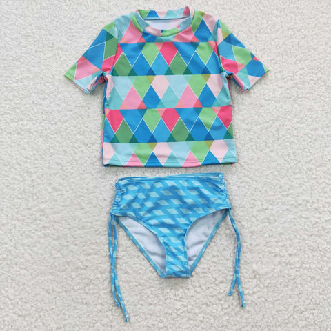 S0114 Summer Geometry Blue Girl's Swimsuit