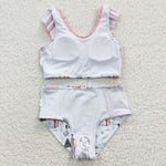 S0117 Summer Western Horse Cactus Pink Plaid Girl's Swimsuit