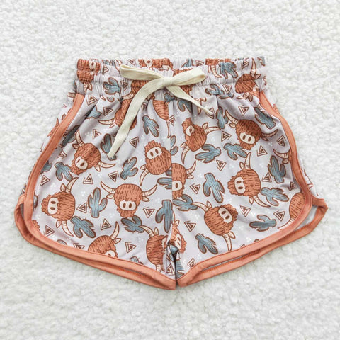 SS0089 Summer Cactus Cow Sports Girl's Shorts Set