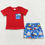 BSSO0233 Truck Red Boy's Shorts Set