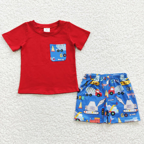 BSSO0233 Truck Red Boy's Shorts Set