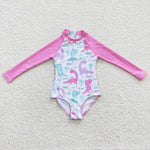 S0076 Summer Dinosaur Princess Onesie Purple Girl's Swimsuit