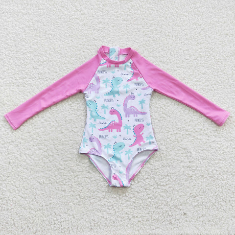 S0076 Summer Dinosaur Princess Onesie Purple Girl's Swimsuit