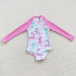 S0076 Summer Dinosaur Princess Onesie Purple Girl's Swimsuit