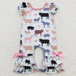 SR0328 Cow Pink Cute Baby Boy's Romper