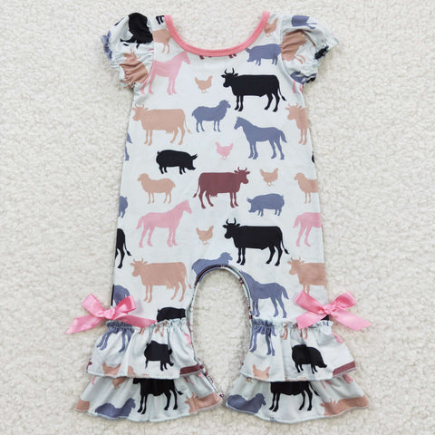 SR0328 Cow Pink Cute Baby Boy's Romper