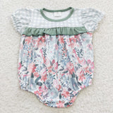 SR0345 Summer Mint Flower Cute Baby Girl's Romper