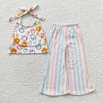 GSPO0580 Summer Smile Colorful Stripe Girl's Set Ribbed Fabric