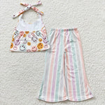 GSPO0580 Summer Smile Colorful Stripe Girl's Set Ribbed Fabric