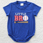 SR0291 Embroidery Little BRO baseball Baby Boy's Romper