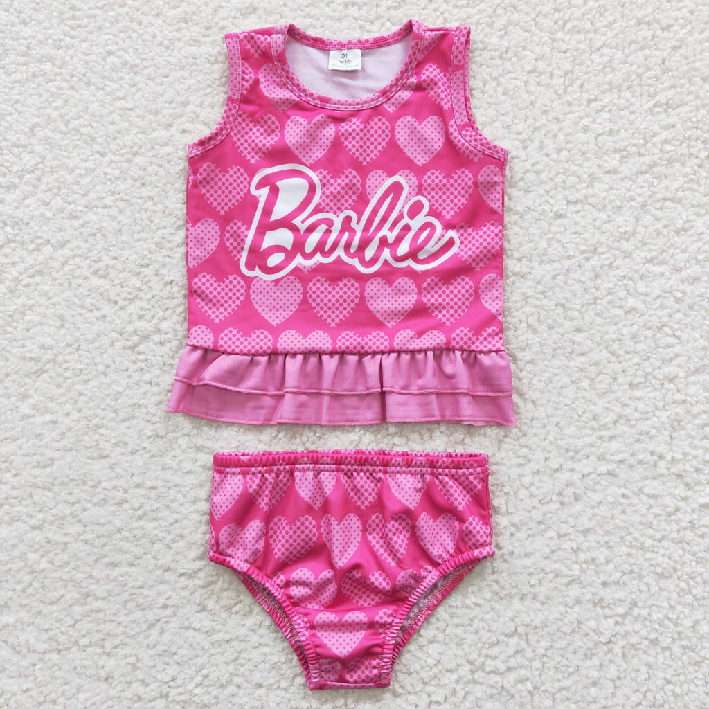 GBO0077 Fashion Pink Love Barbie Girl s Swimsuit Amy yu garments