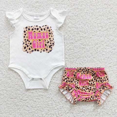 GBO0111 Mamas girl leopard Baby Girl's Bummie Set