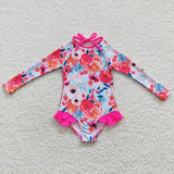 S0083 Summer Pink Flower Girl's Swimsuit Onesie