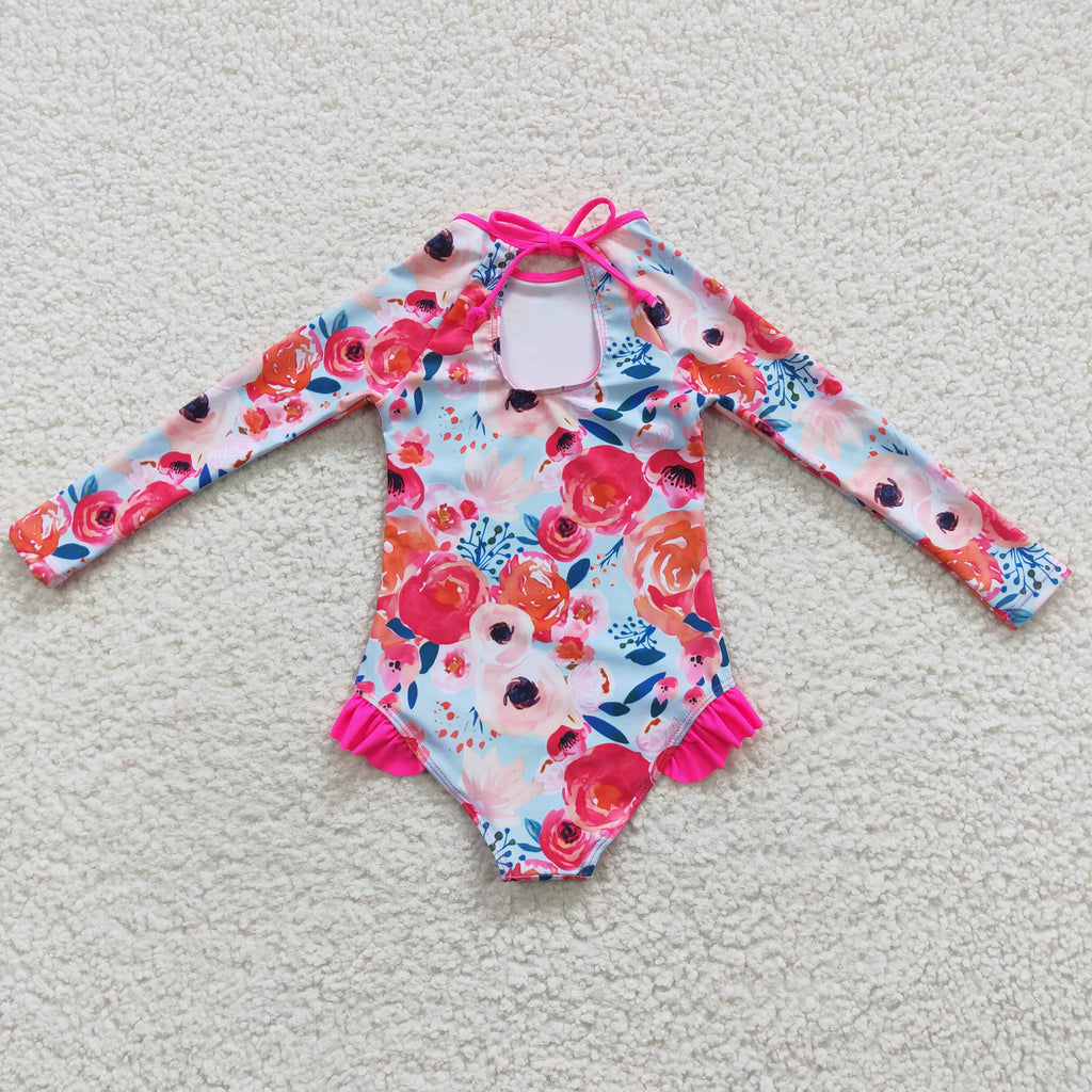 S0083 Summer Pink Flower Girl's Swimsuit Onesie – Amy yu garments wholesale