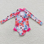 S0083 Summer Pink Flower Girl's Swimsuit Onesie