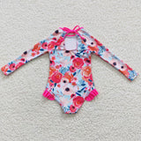 S0083 Summer Pink Flower Girl's Swimsuit Onesie